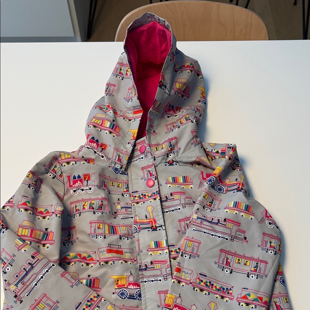 Colorful Train Print Kids Raincoat with Hood